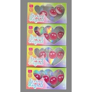 LED Smiley Face String Lights Pink Heart Eyes 21ft Lot Of 4 Party Room Décor New